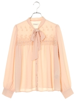 ジョーゼットレースボウタイブラウス/ピンクベージュ