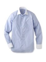 ハケメストライプワイドカラークレリックシャツ/ライトブルー(391)