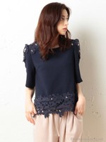 フラワーレースブラウス/ネイビー