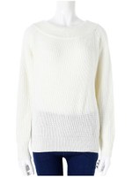 ラウンドネックニットトップス/ホワイト