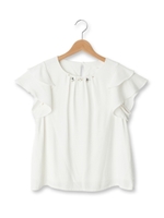 ラッフル袖シフォンブラウス/ダークオレンジ(068)