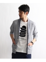 リネンボーダーショールカーディガン/ネイビー(393)