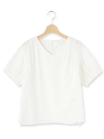 リネン混Vネックブラウス/ホワイト系(002)