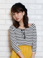 ワイドリブ七分袖ニット/ライトピンク