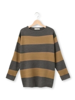 幅広ボーダードロップショルダーニット/チャコールグレー(314)