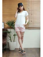 【AZUL by moussy】40/3テンセルニットソー×布帛フレア半袖プルオーバー/O/WHT