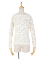 【F&A】スカラップ衿ぐり総レーストップス/LIGHT GRAY