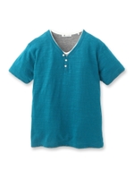 フェイクレイヤードヘンリーネックTシャツ/グリーン(022)