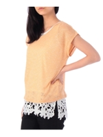 微パールニットソー+裾レースタンクSET/マスタード(033)