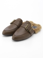 【CAMILLE BIS RANDA】ベルテッドファースリッパ/BLACK