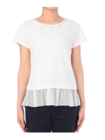 ビジュー使いチュールペプラムカットソー/ブルー(092)