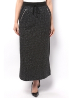 【AZUL by moussy】30/10TC粗挽き裏毛ZIPポケットマキシスカート/柄BLK
