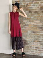 ストライプワイドパンツ/エンジ