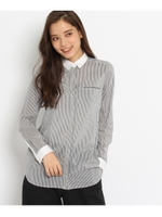 [L]ストライプクレリックシャツ/ブラック(319)