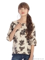 フラワープリントプルオーバーブラウス/ベージュ