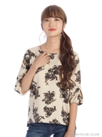 フラワープリントプルオーバーブラウス/ベージュ