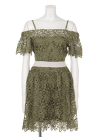 【sw】バイカラーレースオフショルワンピース/カーキ