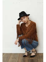 【AZUL by moussy】フェイクスエードフリンジジャケット/CAM