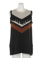 V字配色フリンジニットベスト/BLACK LT