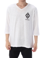 【AZUL by moussy】スラブ天竺ネイティブプリントVネック七分袖T/WHT