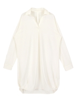 ドレープ裾長袖シャツワンピース/グレージュ