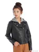 合皮肩キルトライダースジャケット/クロ