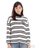 ポケットフラワーモチーフハイネックカットソー/ホワイト