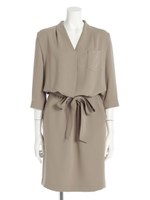 Ｖネック７分袖ゆるシャツワンピース/モカ