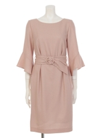 ベルト付ベル袖ワンピース/ピンク