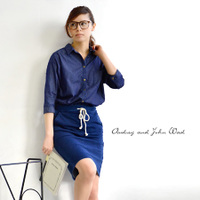 シャンブレーシャツ×ウォッシュインレイデニムスカートドッキングワンピース