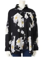 フラワーシフォンシャツ/ブラック