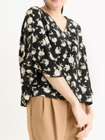 モノトーンフラワーブラウス/ブラック柄