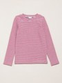 リボン刺繍表起毛ボーダー長袖Tシャツ/レッド