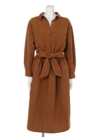 【Marie Hill】リボンフレアシャツワンピース/ブラウン