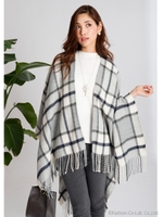 チェック柄ポンチョ＆トップス2点セット/グレー