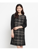 ジャカードチェック切り替えワンピース/ブラック(219)