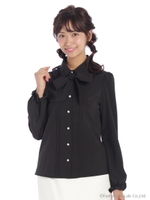 リボン付レース衿ブラウス/ブラック