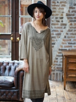 ピグメントdashikiプリントチュニックワンピース/キャメル