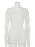 [GREED]STRIPE EMBROIDERY High Neck Long Blouse/WHITE