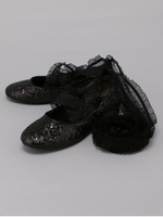 グリッターリボンバレエシューズ/ブラック