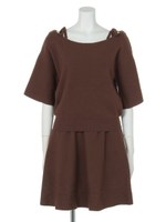 スカート裾ジャガードニットセットアップ/ブラウン