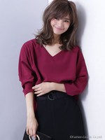 レイヤードタックドルマンブラウス/ボルドー