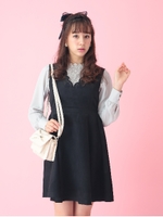 パンチング柄スエードワンピース/ブラック