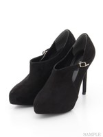 【R&E】サイドベルテッド美脚ブーティ/ブラックスエード