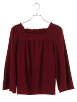 スモッキング刺繍フレアー袖ブラウス/ダークグリーン