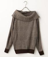 チェックオフショルダーニット