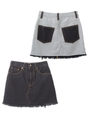 DENIM & SWEAT MIXED MINI SKIRT/インディゴ