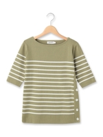 コットンボーダーニットプルオーバー/カーキ系(328)