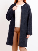 ニットインレイノーカラーコート/ネイビー柄