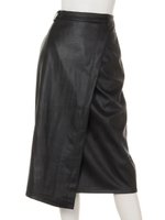 フェイクレザーロングラップスカート/ブラック
